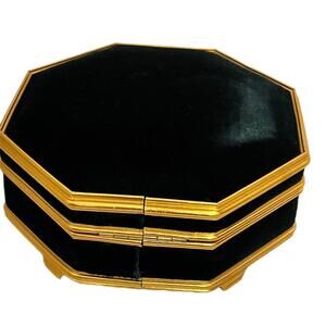 Dark Green Velvet Hexagon Shaped Jewelry Trinket Box Case Holder Metal Border